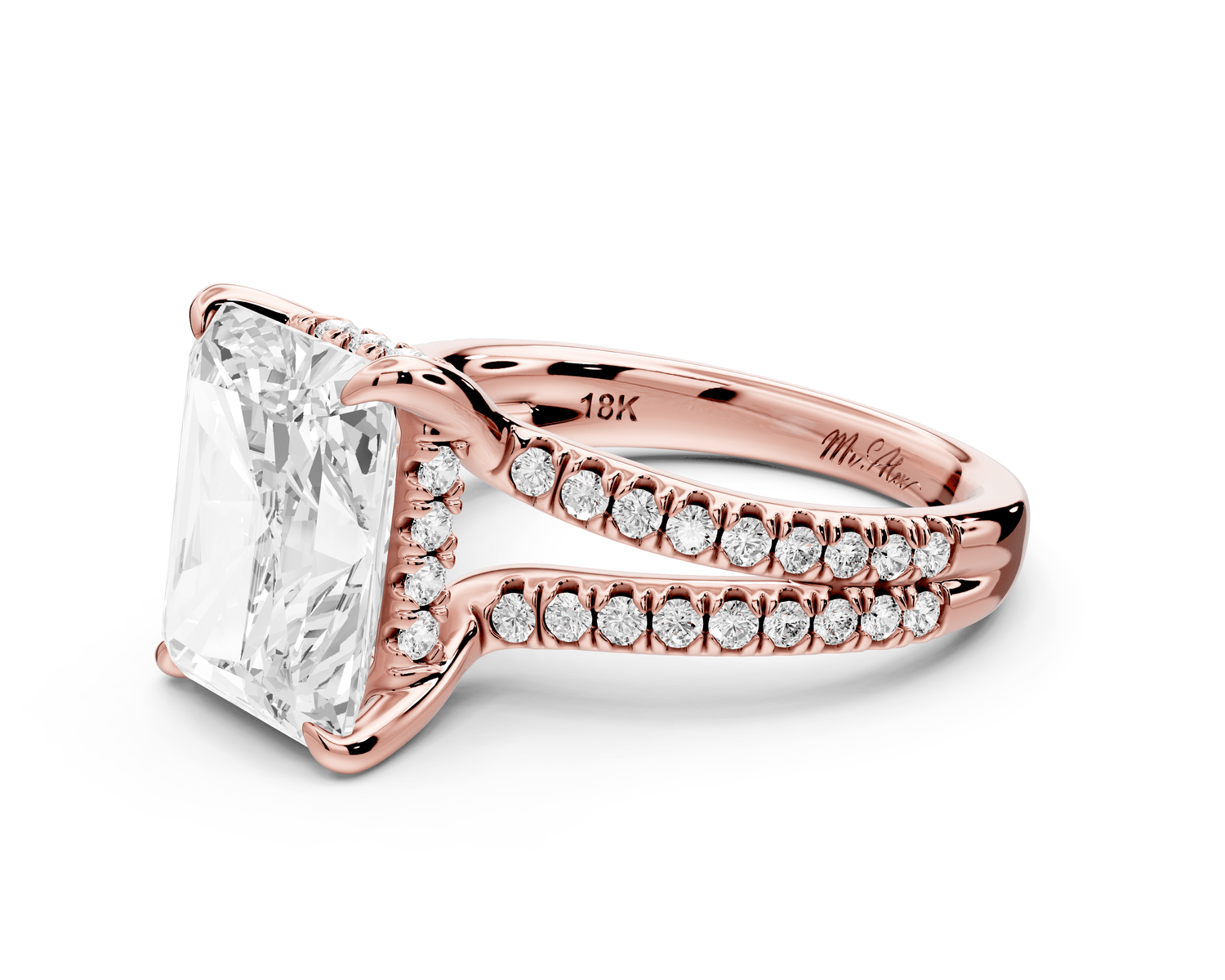 Liora - 5ct 14k rose gold radiant Hidden Halo Micro Pavé Split Shank Engagement Ring - Mr. Alex Jewelry