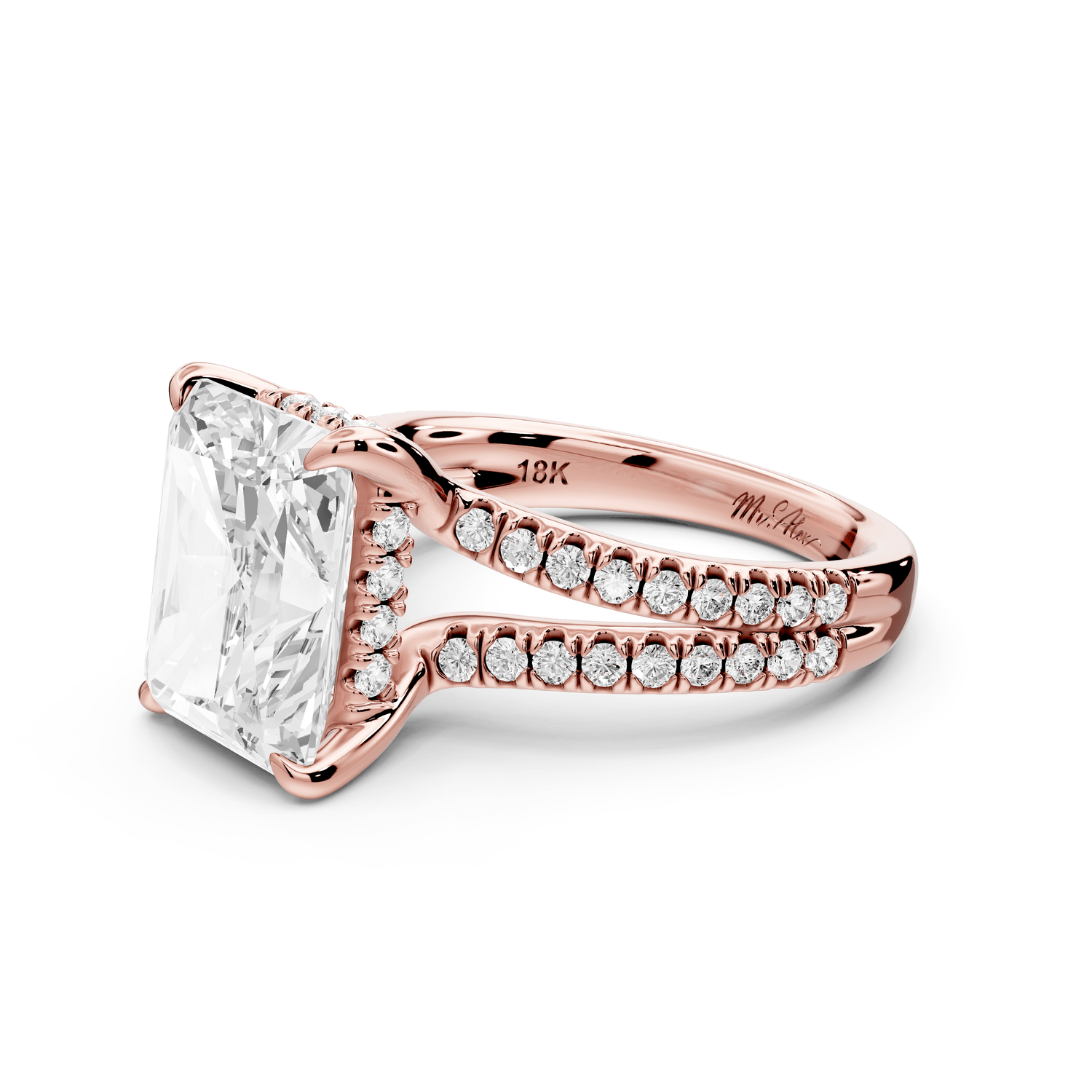 Liora - 5ct 14k rose gold radiant Hidden Halo Micro Pavé Split Shank Engagement Ring - Mr. Alex Jewelry