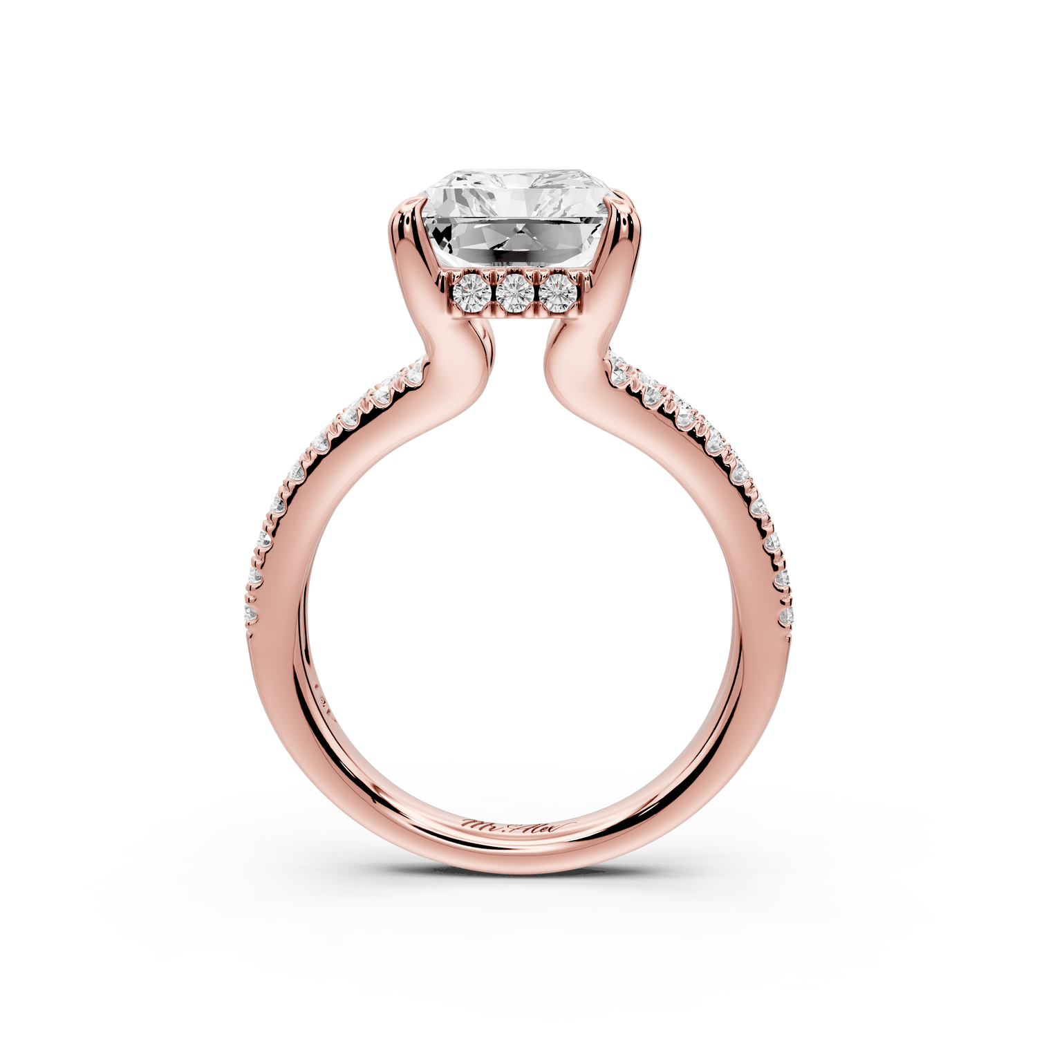 Liora - 5ct 14k rose gold radiant Hidden Halo Micro Pavé Split Shank Engagement Ring - Mr. Alex Jewelry