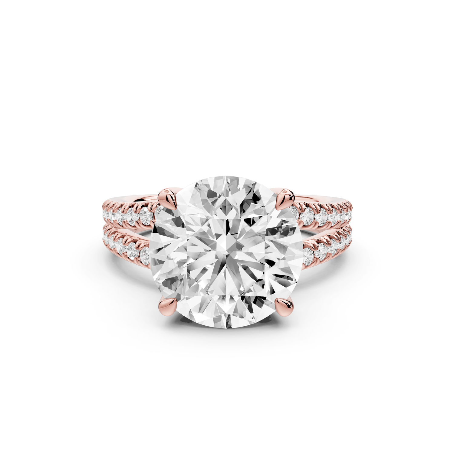 Liora - 5ct 14k rose gold round Hidden Halo Micro Pavé Split Shank Engagement Ring - Mr. Alex Jewelry