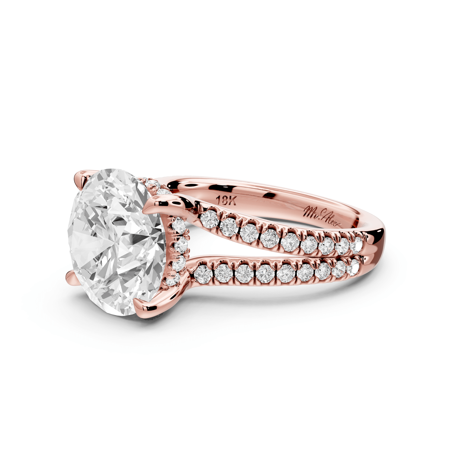 Liora - 5ct 14k rose gold round Hidden Halo Micro Pavé Split Shank Engagement Ring - Mr. Alex Jewelry