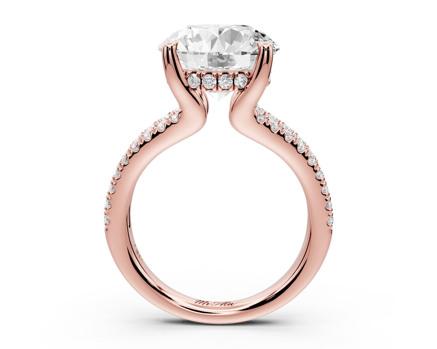 Liora - 5ct 14k rose gold round Hidden Halo Micro Pavé Split Shank Engagement Ring - Mr. Alex Jewelry