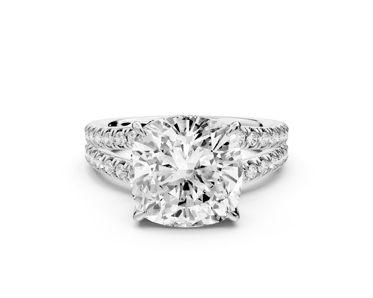 Liora - 5ct 14k white gold cushion Hidden Halo Micro Pavé Split Shank Engagement Ring - Mr. Alex Jewelry