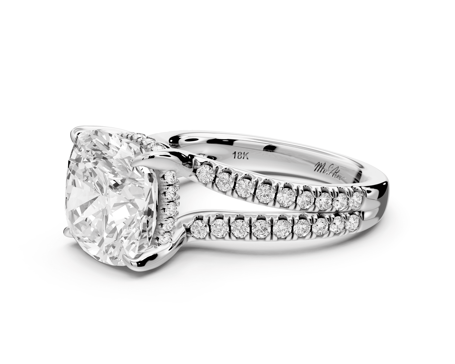 Liora - 5ct 14k white gold cushion Hidden Halo Micro Pavé Split Shank Engagement Ring - Mr. Alex Jewelry