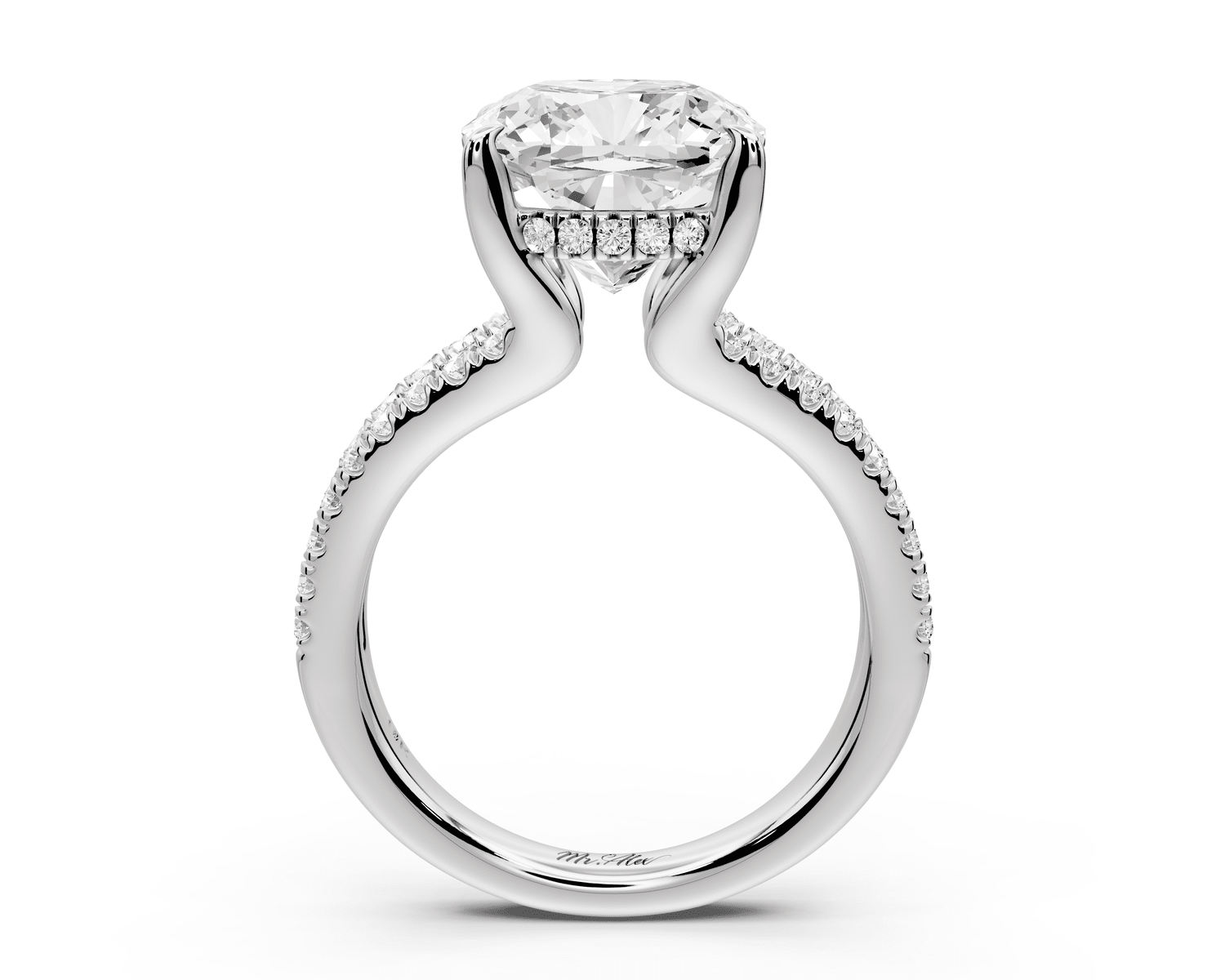 Liora - 5ct 14k white gold cushion Hidden Halo Micro Pavé Split Shank Engagement Ring - Mr. Alex Jewelry