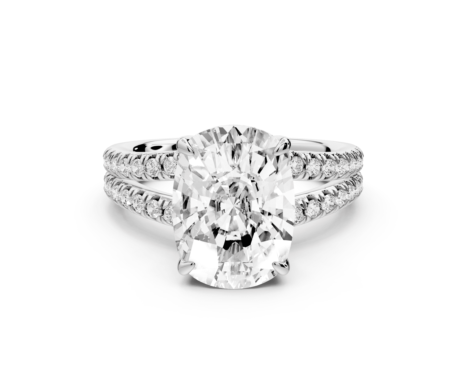 Liora - 5ct 14k white gold ecushion Hidden Halo Micro Pavé Split Shank Engagement Ring - Mr. Alex Jewelry