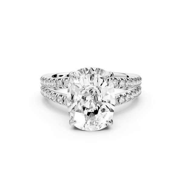 Liora - 5ct 14k white gold ecushion Hidden Halo Micro Pavé Split Shank Engagement Ring - Mr. Alex Jewelry