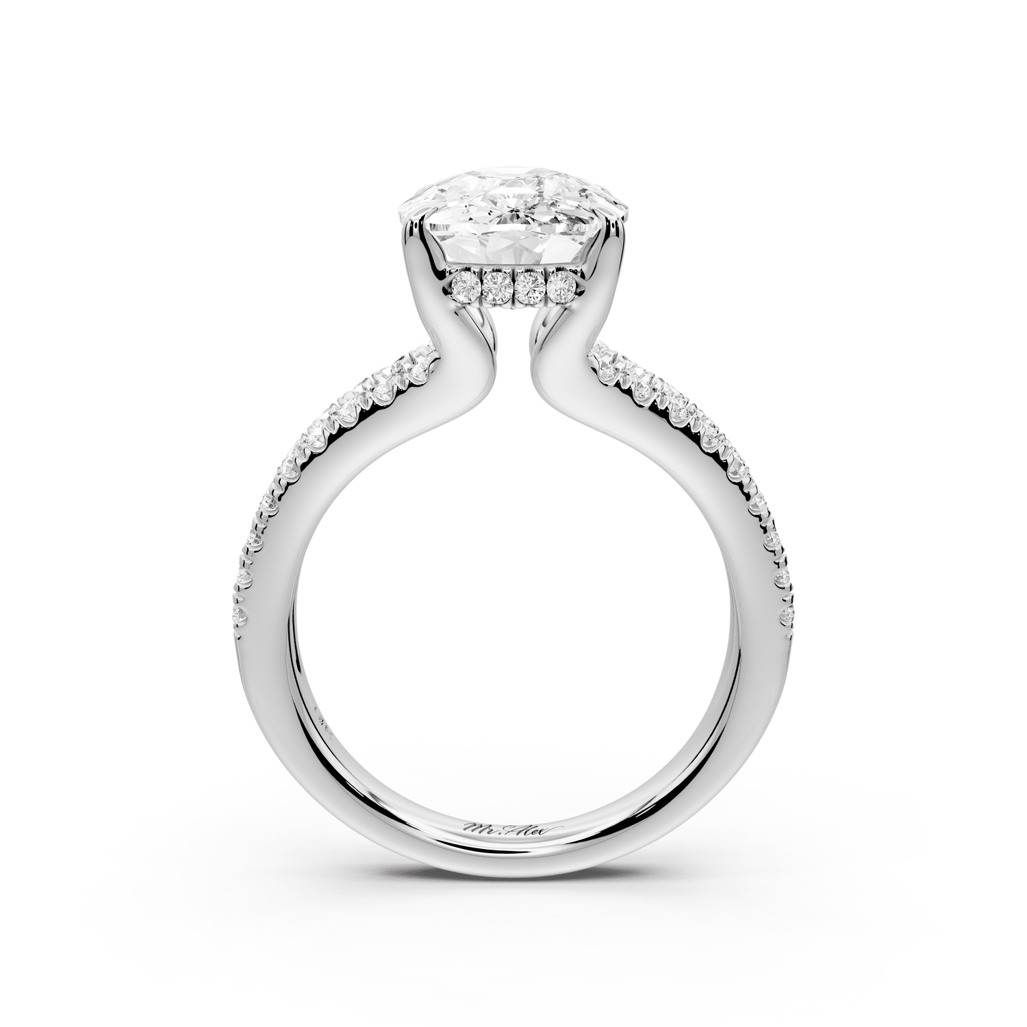 Liora - 5ct 14k white gold ecushion Hidden Halo Micro Pavé Split Shank Engagement Ring - Mr. Alex Jewelry