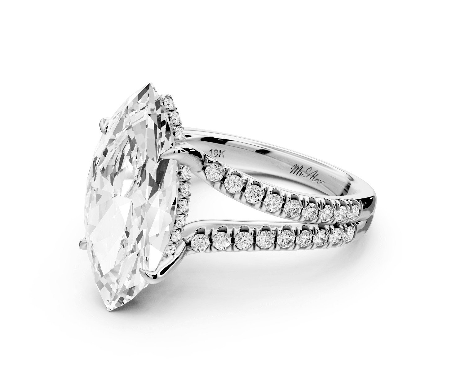 Liora - 5ct 14k white gold marquise Hidden Halo Micro Pavé Split Shank Engagement Ring - Mr. Alex Jewelry
