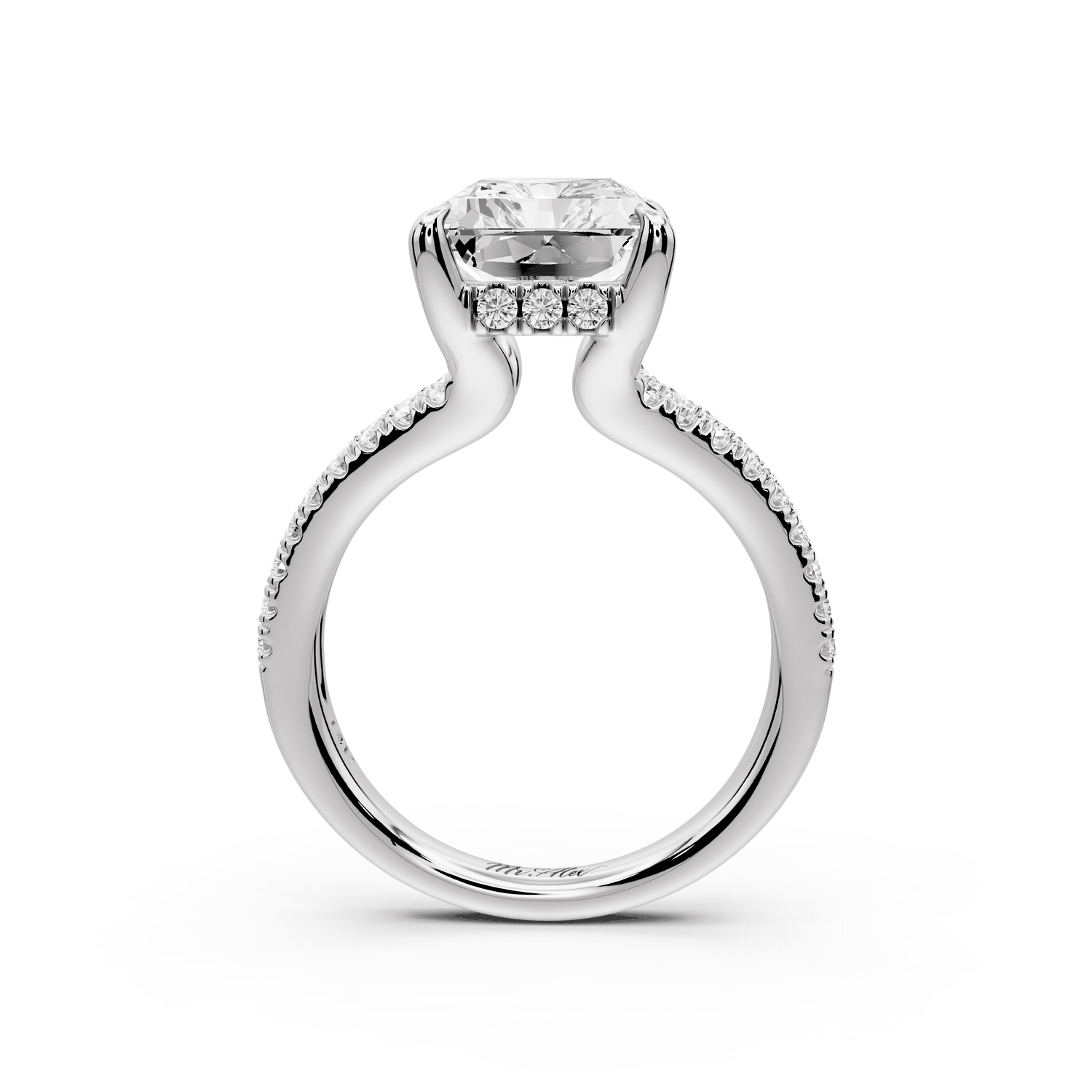 Liora - 5ct 14k white gold radiant Hidden Halo Micro Pavé Split Shank Engagement Ring - Mr. Alex Jewelry