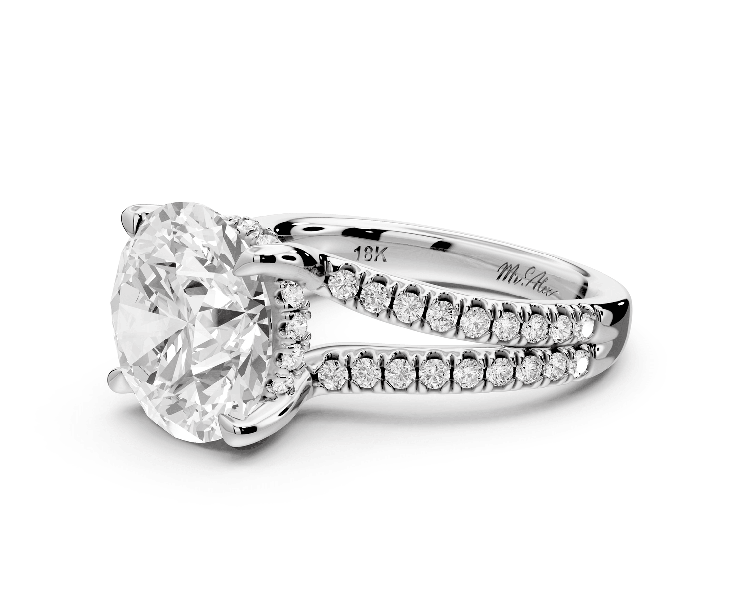 Liora - 5ct 14k white gold round Hidden Halo Micro Pavé Split Shank Engagement Ring - Mr. Alex Jewelry