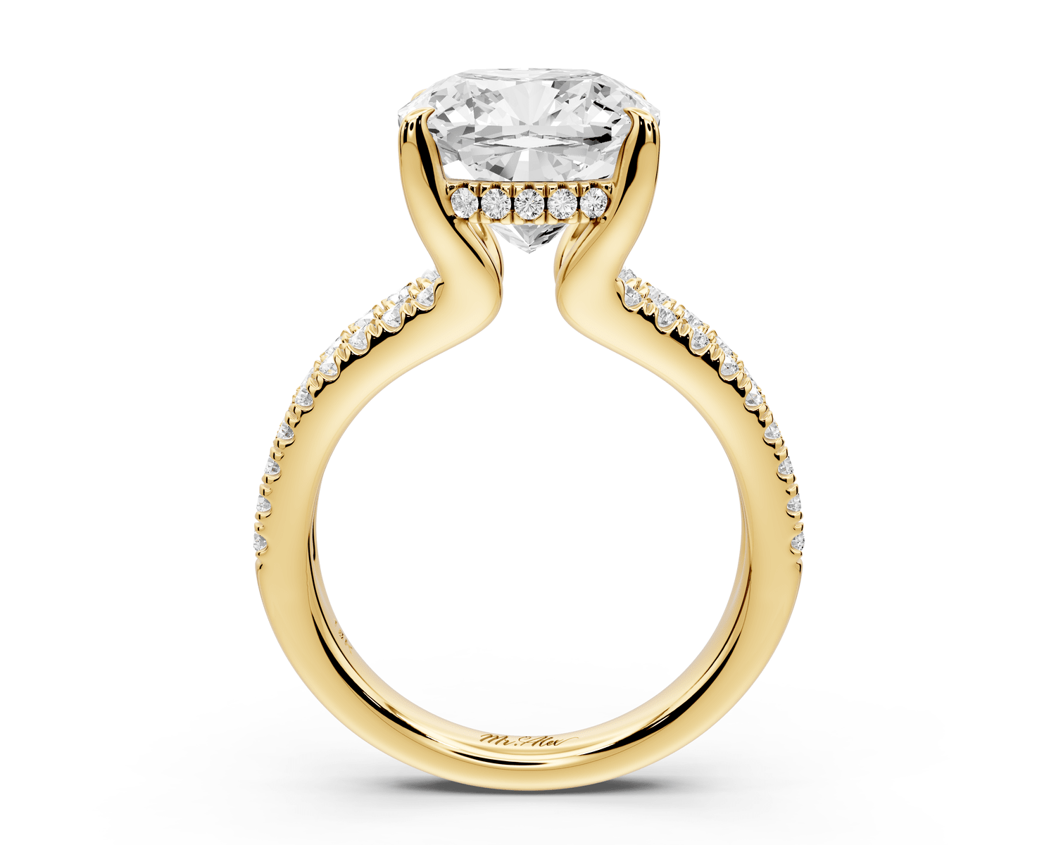 Liora - 5ct 14k yellow gold cushion Hidden Halo Micro Pavé Split Shank Engagement Ring - Mr. Alex Jewelry