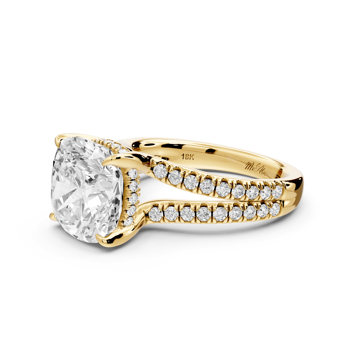 Liora - 5ct 14k yellow gold cushion Hidden Halo Micro Pavé Split Shank Engagement Ring - Mr. Alex Jewelry