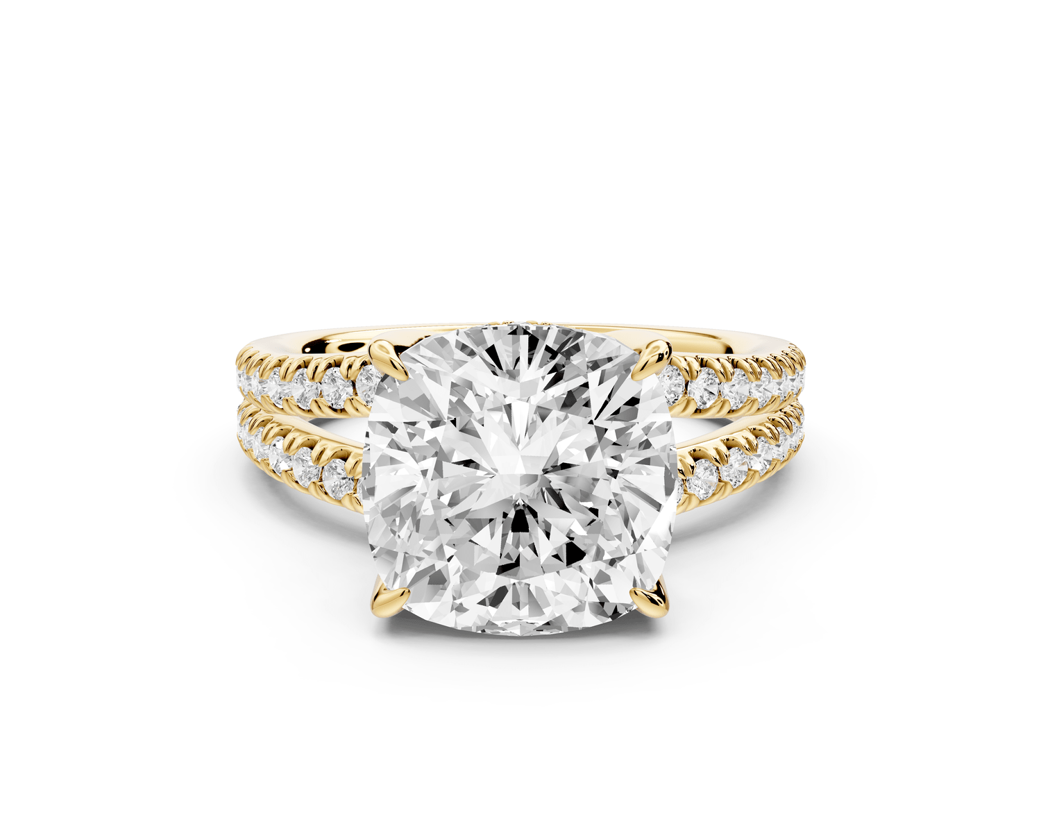 Liora - 5ct 14k yellow gold cushion Hidden Halo Micro Pavé Split Shank Engagement Ring - Mr. Alex Jewelry