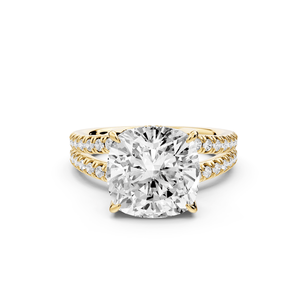 Liora - 5ct 14k yellow gold cushion Hidden Halo Micro Pavé Split Shank Engagement Ring - Mr. Alex Jewelry