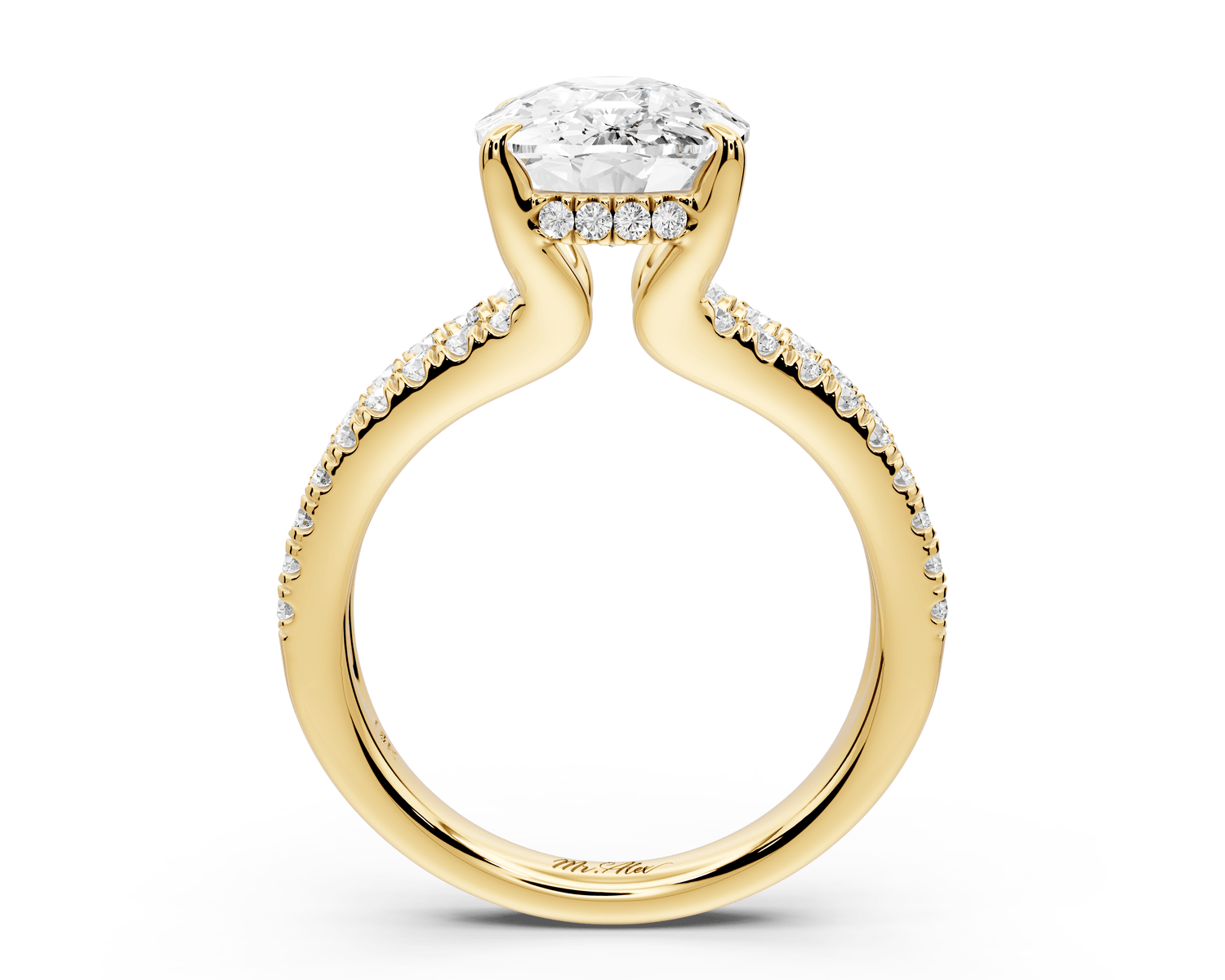Liora - 5ct 14k yellow gold ecushion Hidden Halo Micro Pavé Split Shank Engagement Ring - Mr. Alex Jewelry