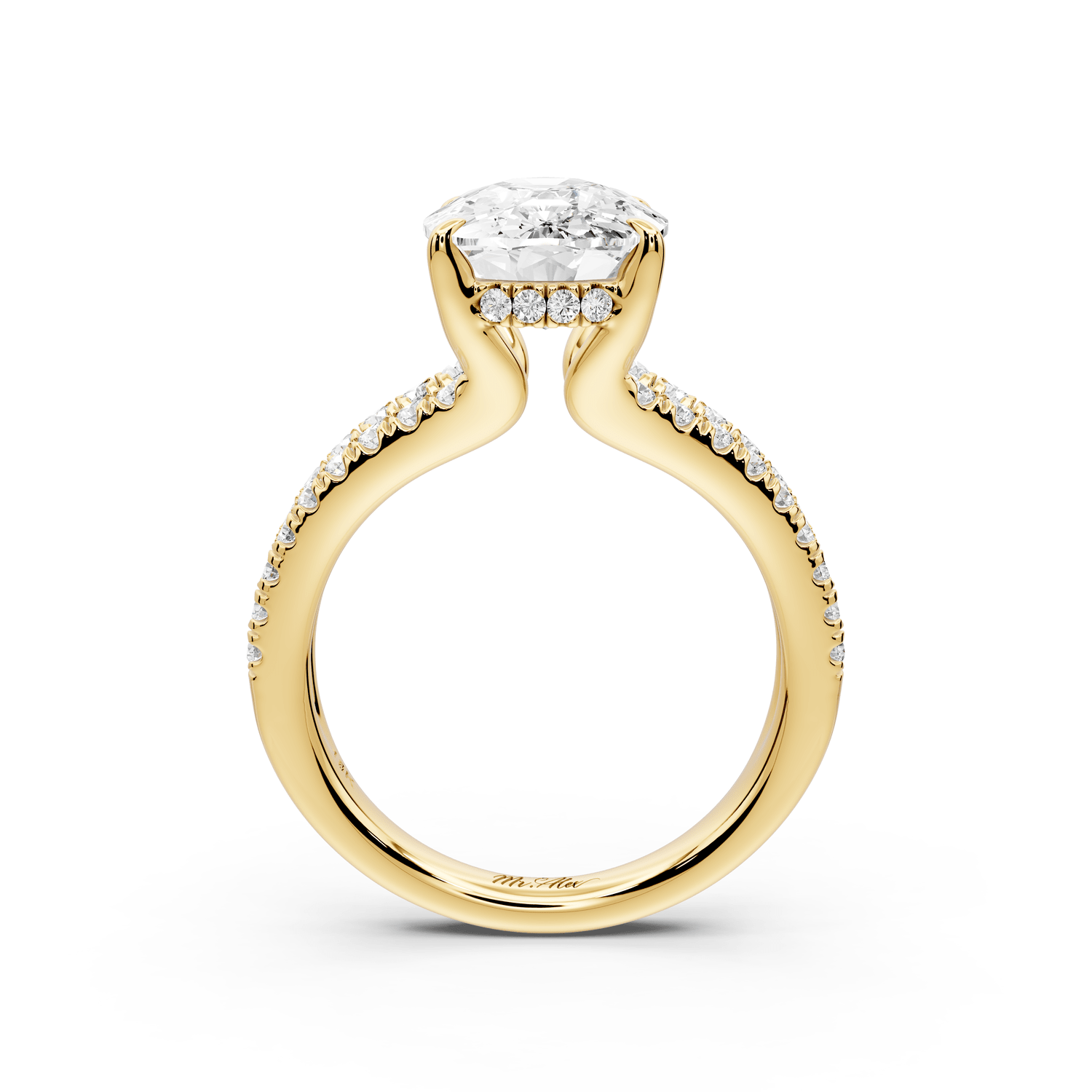 Liora - 5ct 14k yellow gold ecushion Hidden Halo Micro Pavé Split Shank Engagement Ring - Mr. Alex Jewelry