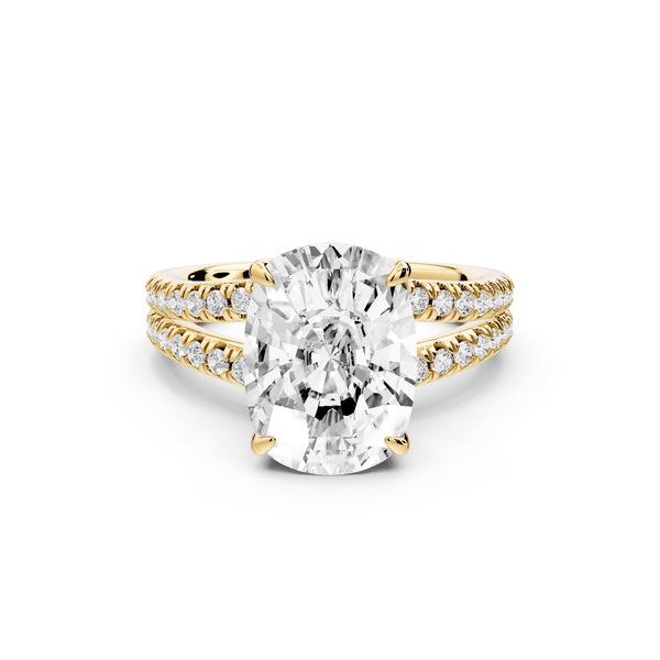 Liora - 5ct 14k yellow gold ecushion Hidden Halo Micro Pavé Split Shank Engagement Ring - Mr. Alex Jewelry