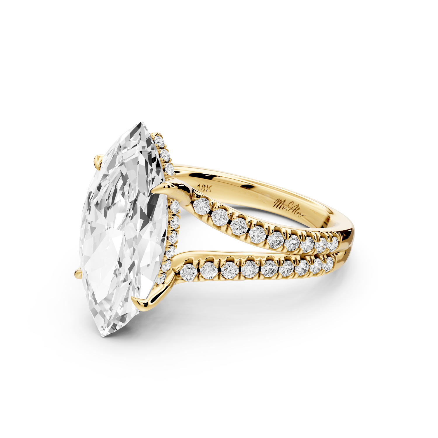 Liora - 5ct 14k yellow gold marquise Hidden Halo Micro Pavé Split Shank Engagement Ring - Mr. Alex Jewelry