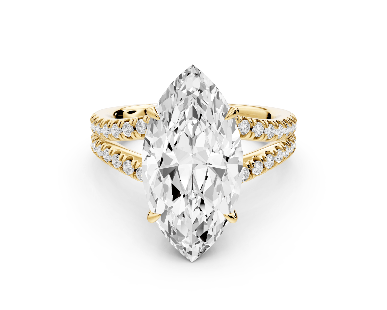 Liora - 5ct 14k yellow gold marquise Hidden Halo Micro Pavé Split Shank Engagement Ring - Mr. Alex Jewelry