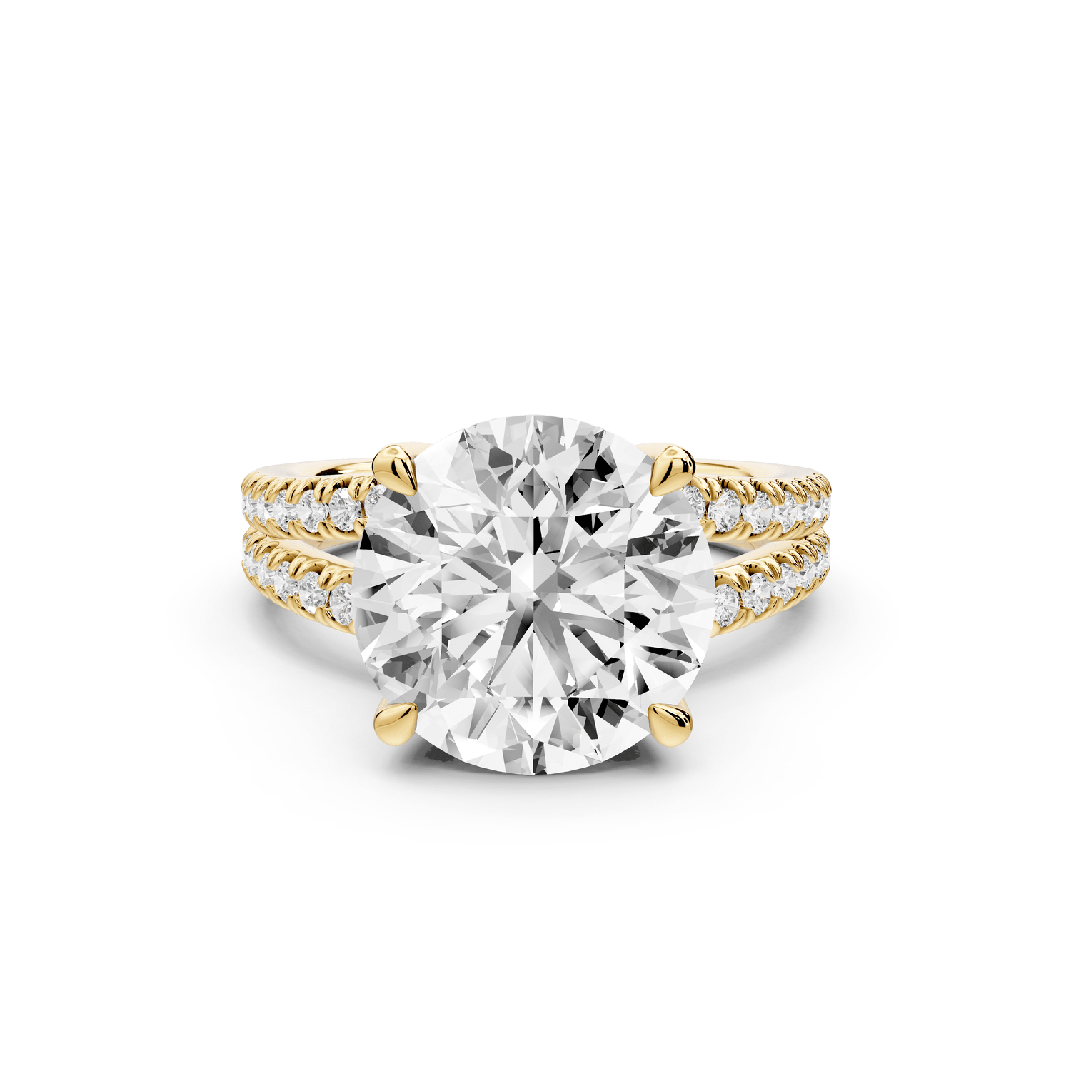 Liora - 5ct 14k yellow gold round Hidden Halo Micro Pavé Split Shank Engagement Ring - Mr. Alex Jewelry