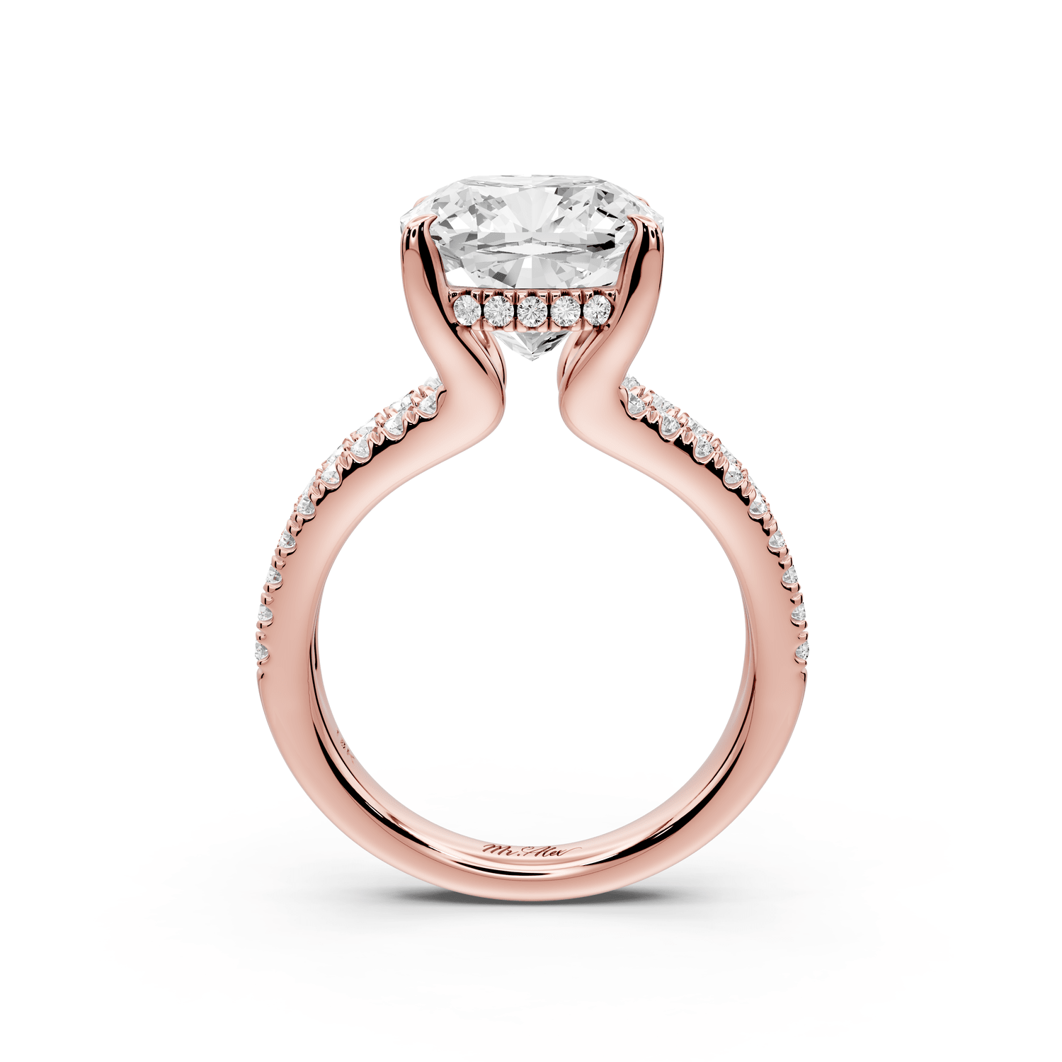 Liora - 5ct 18k rose gold cushion Hidden Halo Micro Pavé Split Shank Engagement Ring - Mr. Alex Jewelry