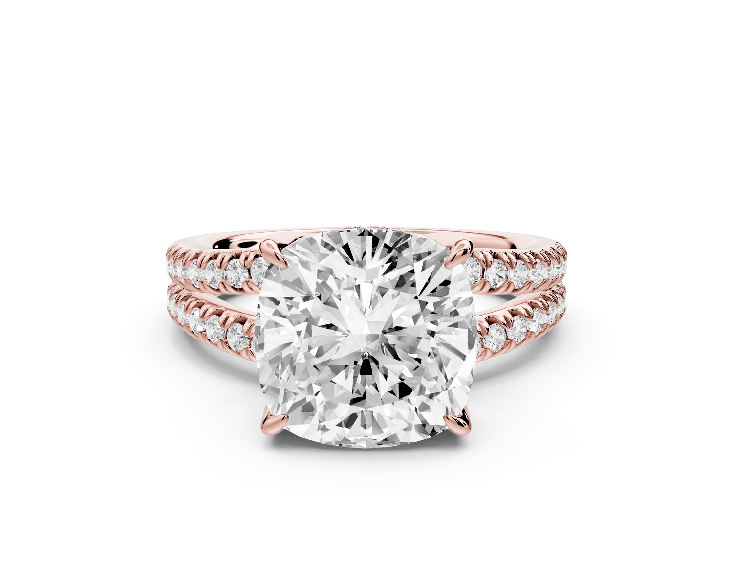 Liora - 5ct 18k rose gold cushion Hidden Halo Micro Pavé Split Shank Engagement Ring - Mr. Alex Jewelry
