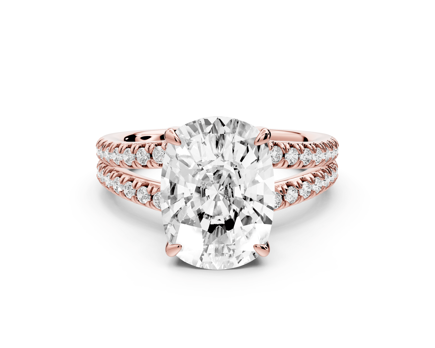 Liora - 5ct 18k rose gold ecushion Hidden Halo Micro Pavé Split Shank Engagement Ring - Mr. Alex Jewelry