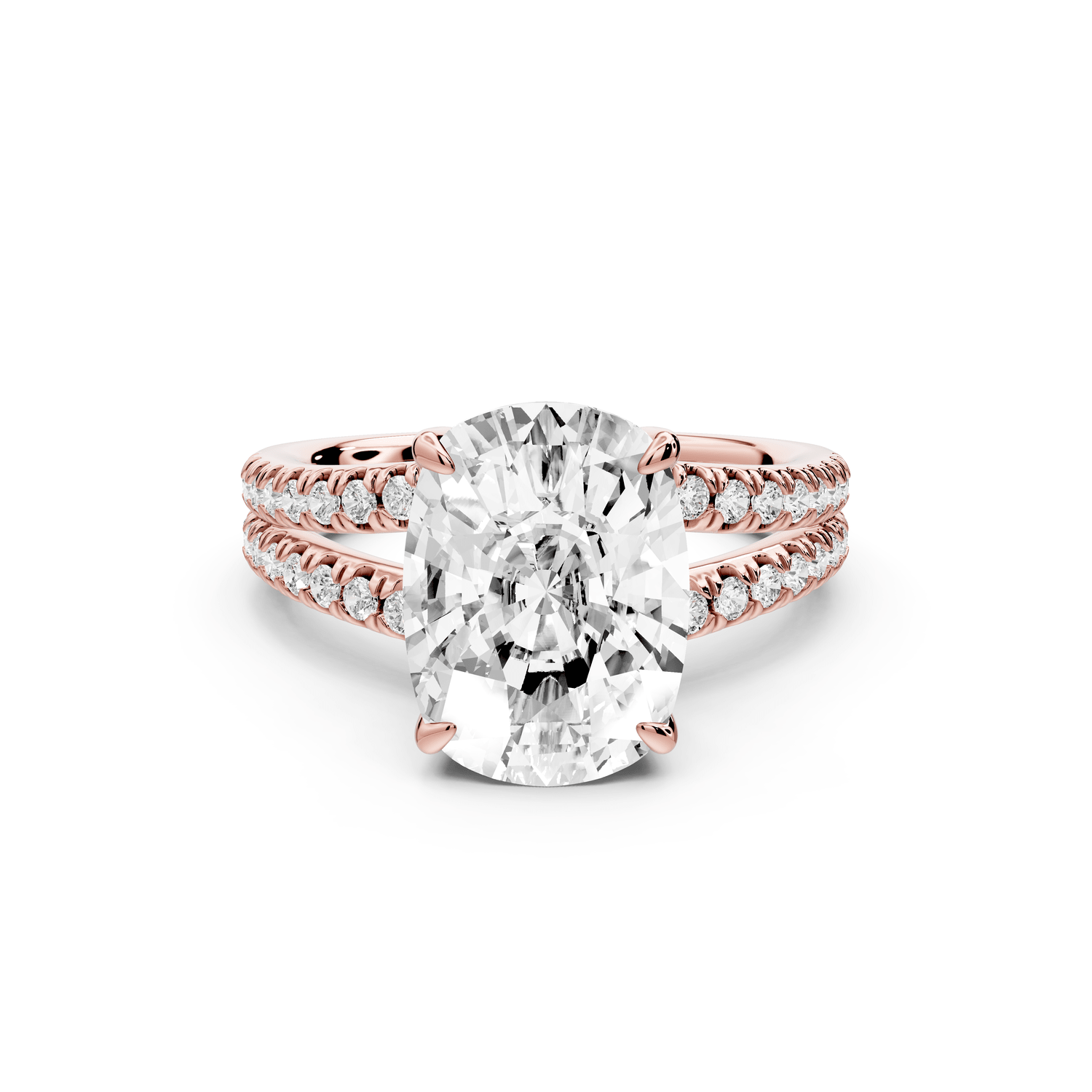 Liora - 5ct 18k rose gold ecushion Hidden Halo Micro Pavé Split Shank Engagement Ring - Mr. Alex Jewelry