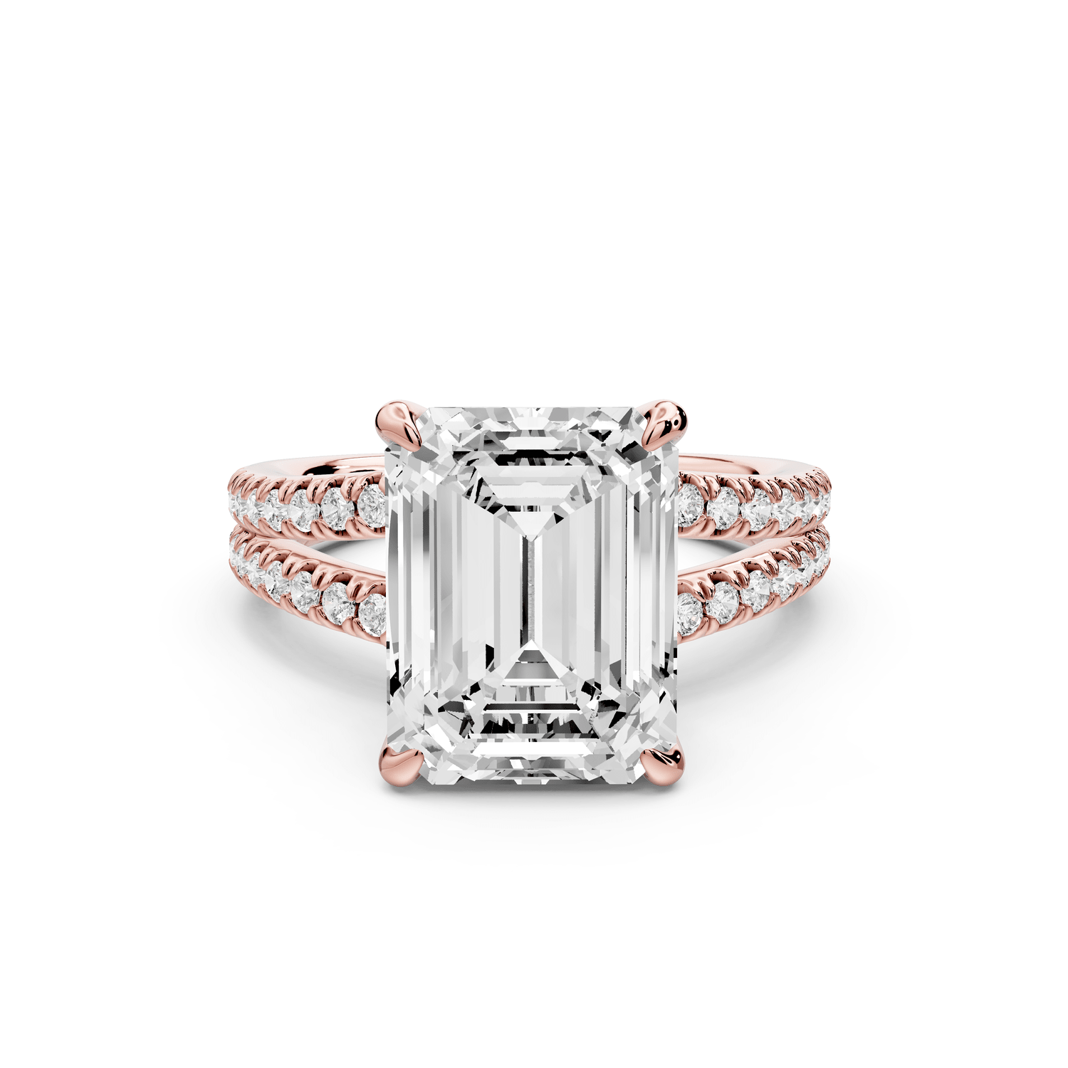 Liora - 5ct 18k rose gold emerald Hidden Halo Micro Pavé Split Shank Engagement Ring - Mr. Alex Jewelry