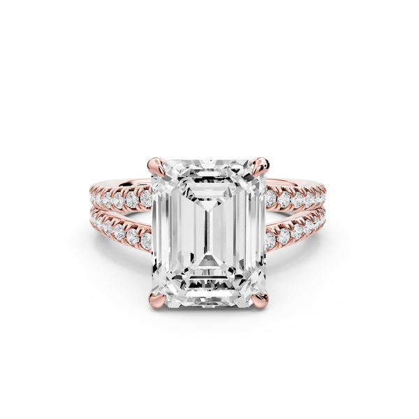 Liora - 5ct 18k rose gold emerald Hidden Halo Micro Pavé Split Shank Engagement Ring - Mr. Alex Jewelry