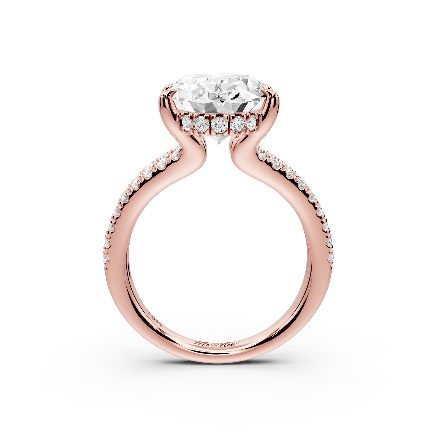 Liora - 5ct 18k rose gold oval Hidden Halo Micro Pavé Split Shank Engagement Ring - Mr. Alex Jewelry