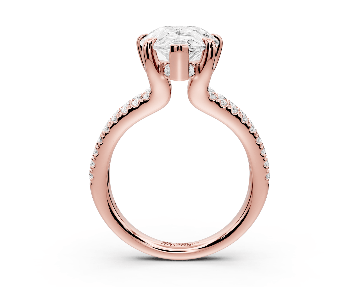 Liora - 5ct 18k rose gold pear Hidden Halo Micro Pavé Split Shank Engagement Ring - Mr. Alex Jewelry