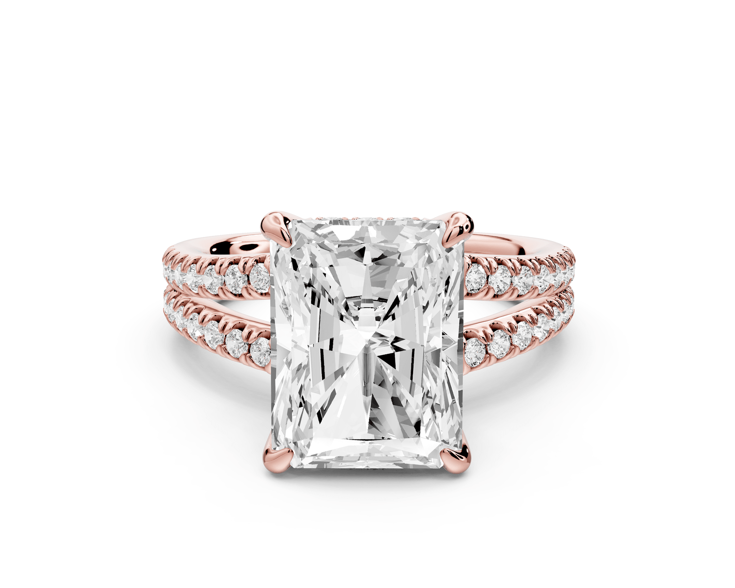 Liora - 5ct 18k rose gold radiant Hidden Halo Micro Pavé Split Shank Engagement Ring - Mr. Alex Jewelry