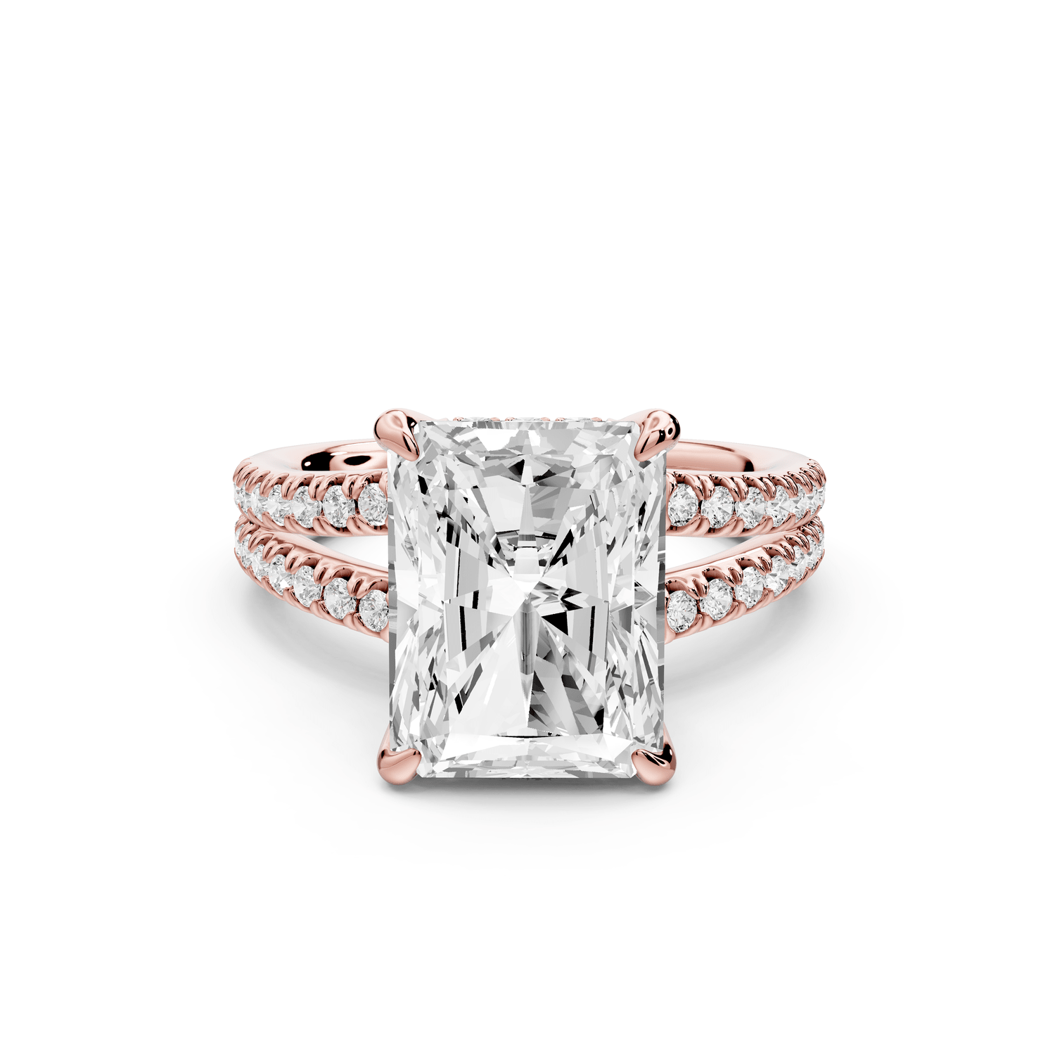 Liora - 5ct 18k rose gold radiant Hidden Halo Micro Pavé Split Shank Engagement Ring - Mr. Alex Jewelry