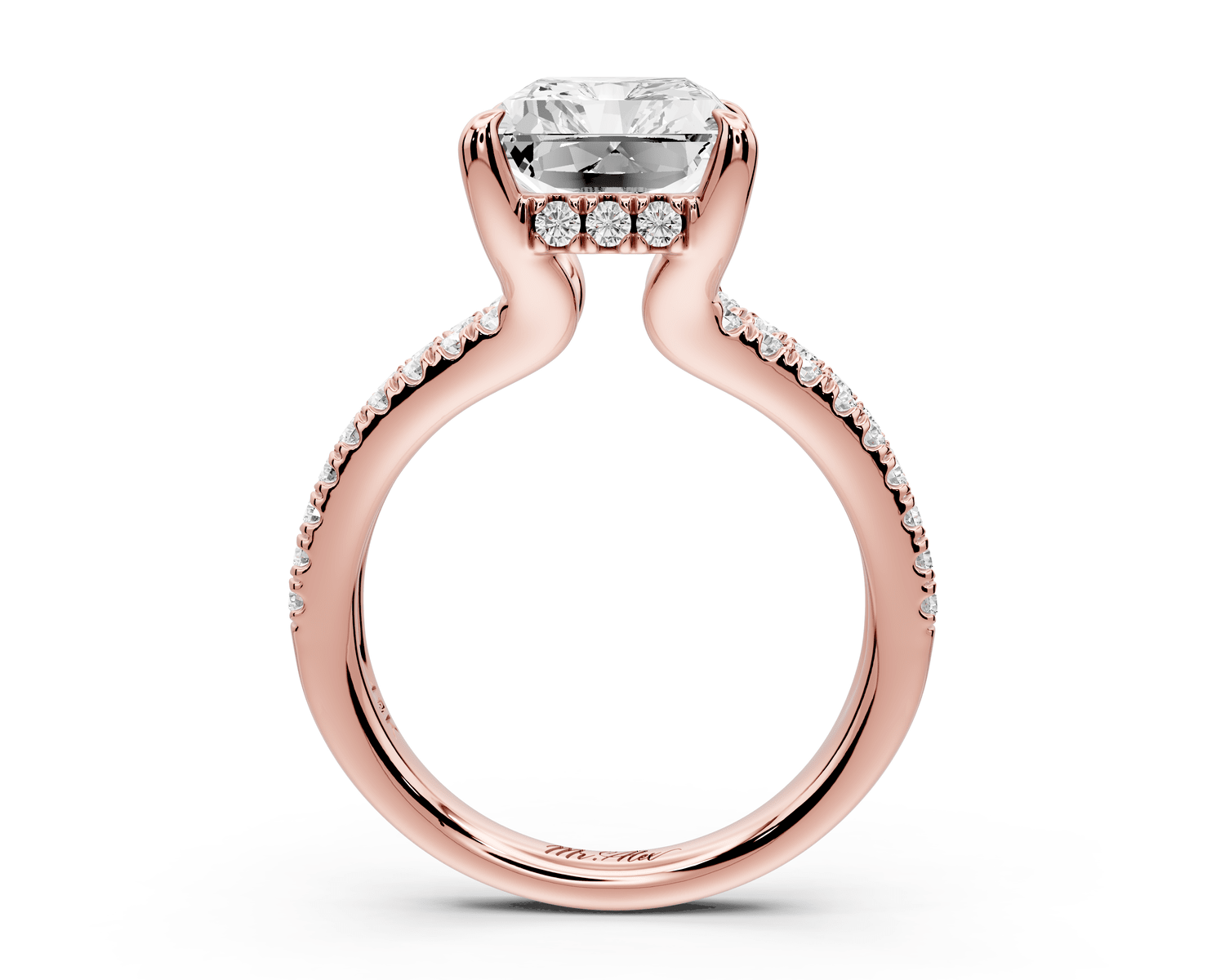 Liora - 5ct 18k rose gold radiant Hidden Halo Micro Pavé Split Shank Engagement Ring - Mr. Alex Jewelry