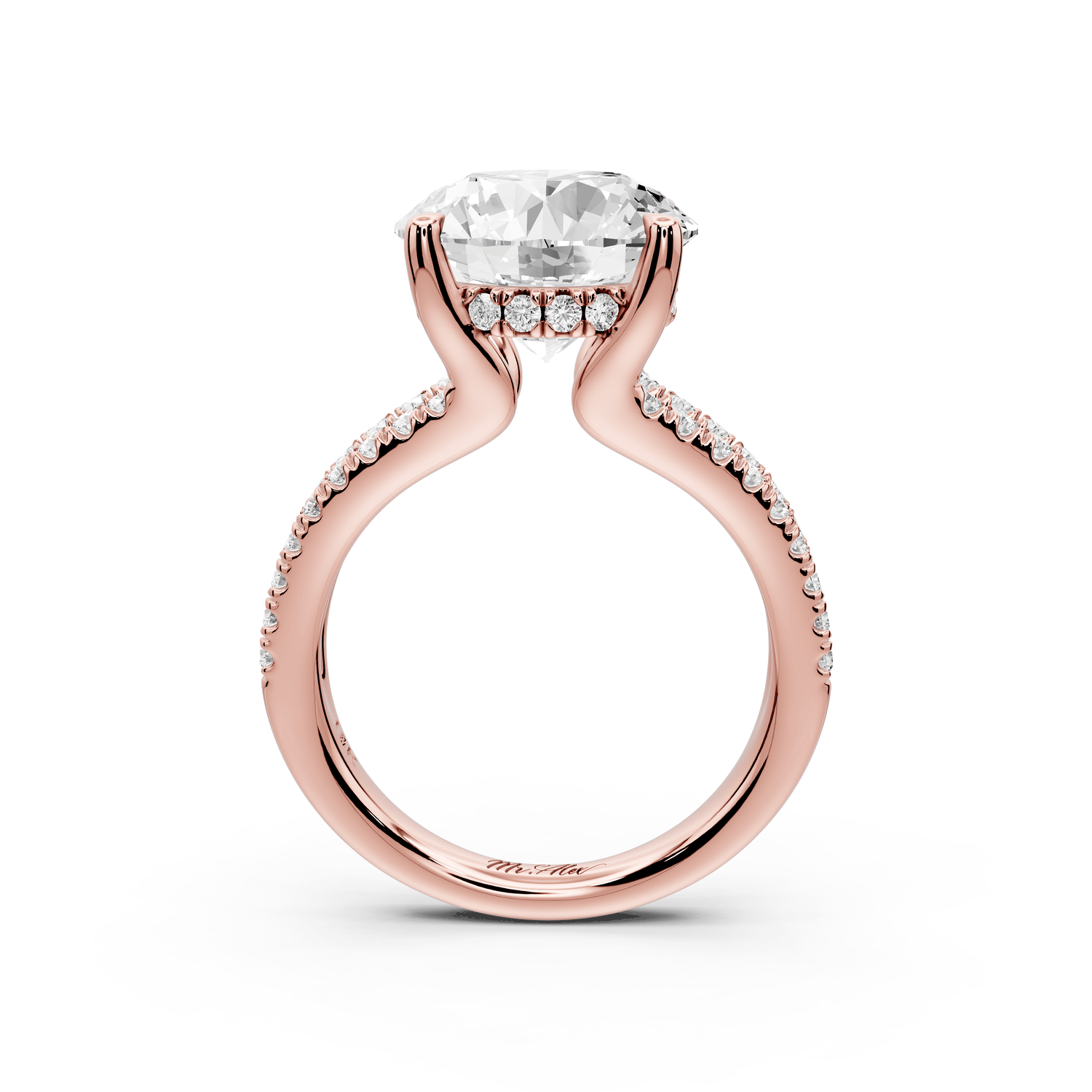 Liora - 5ct 18k rose gold round Hidden Halo Micro Pavé Split Shank Engagement Ring - Mr. Alex Jewelry