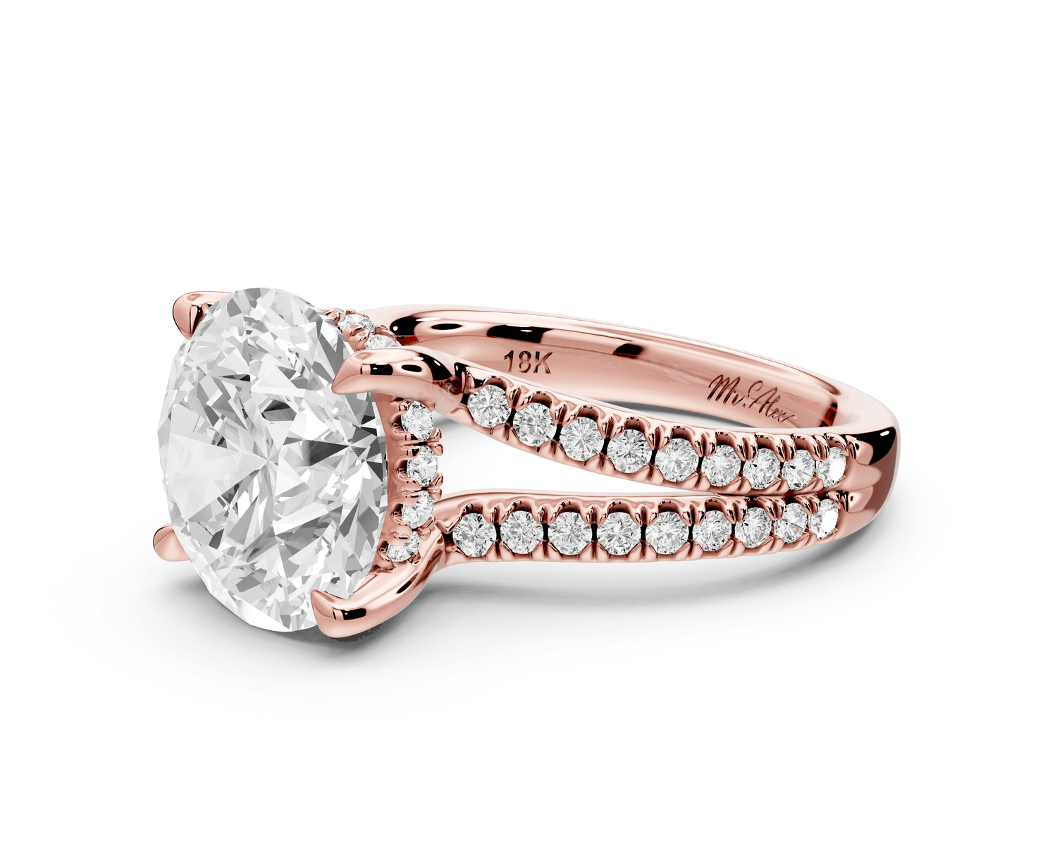 Liora - 5ct 18k rose gold round Hidden Halo Micro Pavé Split Shank Engagement Ring - Mr. Alex Jewelry