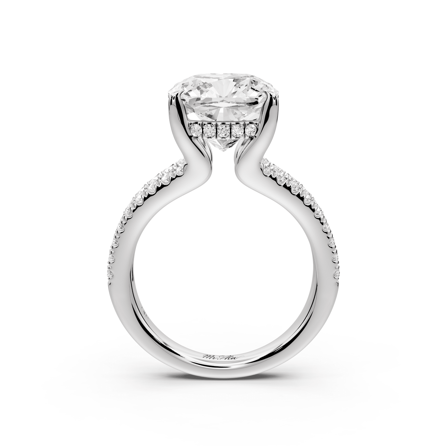 Liora - 5ct 18k white gold cushion Hidden Halo Micro Pavé Split Shank Engagement Ring - Mr. Alex Jewelry