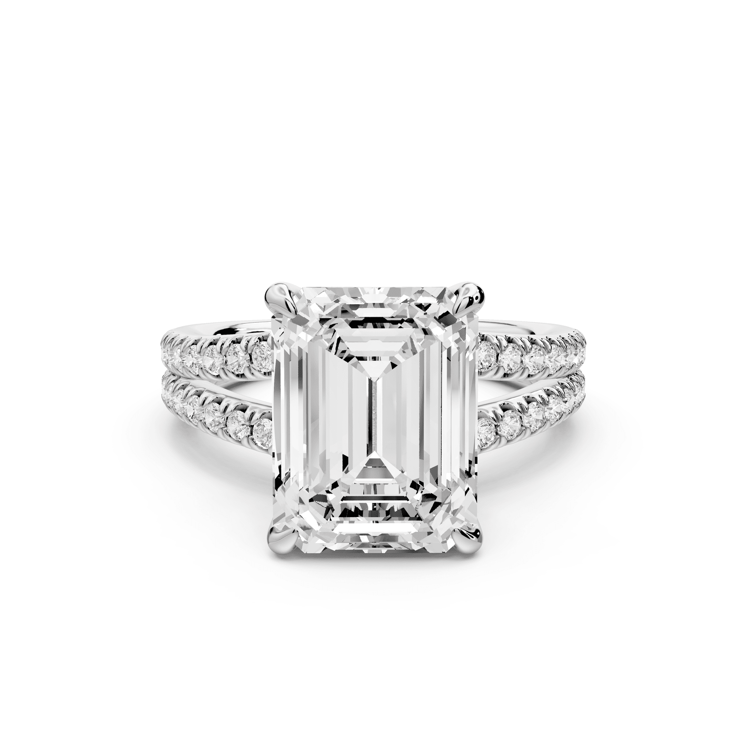 Liora - 5ct 18k white gold emerald Hidden Halo Micro Pavé Split Shank Engagement Ring - Mr. Alex Jewelry