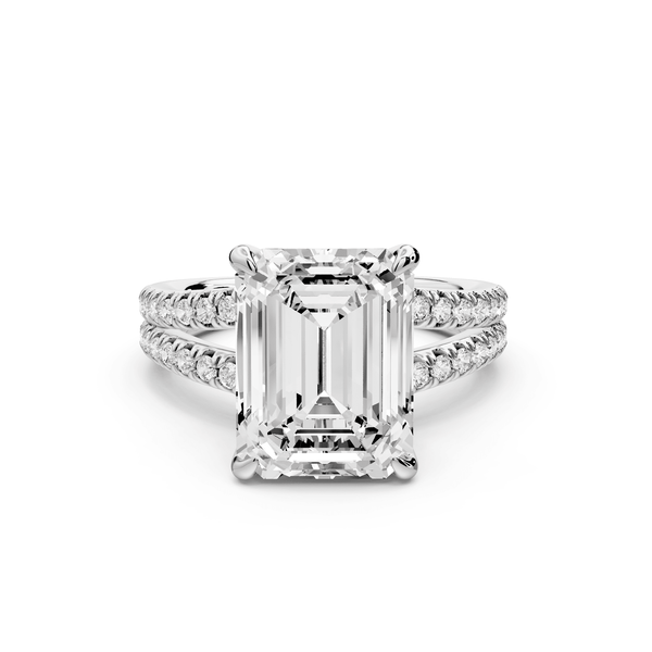 Liora - 5ct 18k white gold emerald Hidden Halo Micro Pavé Split Shank Engagement Ring - Mr. Alex Jewelry