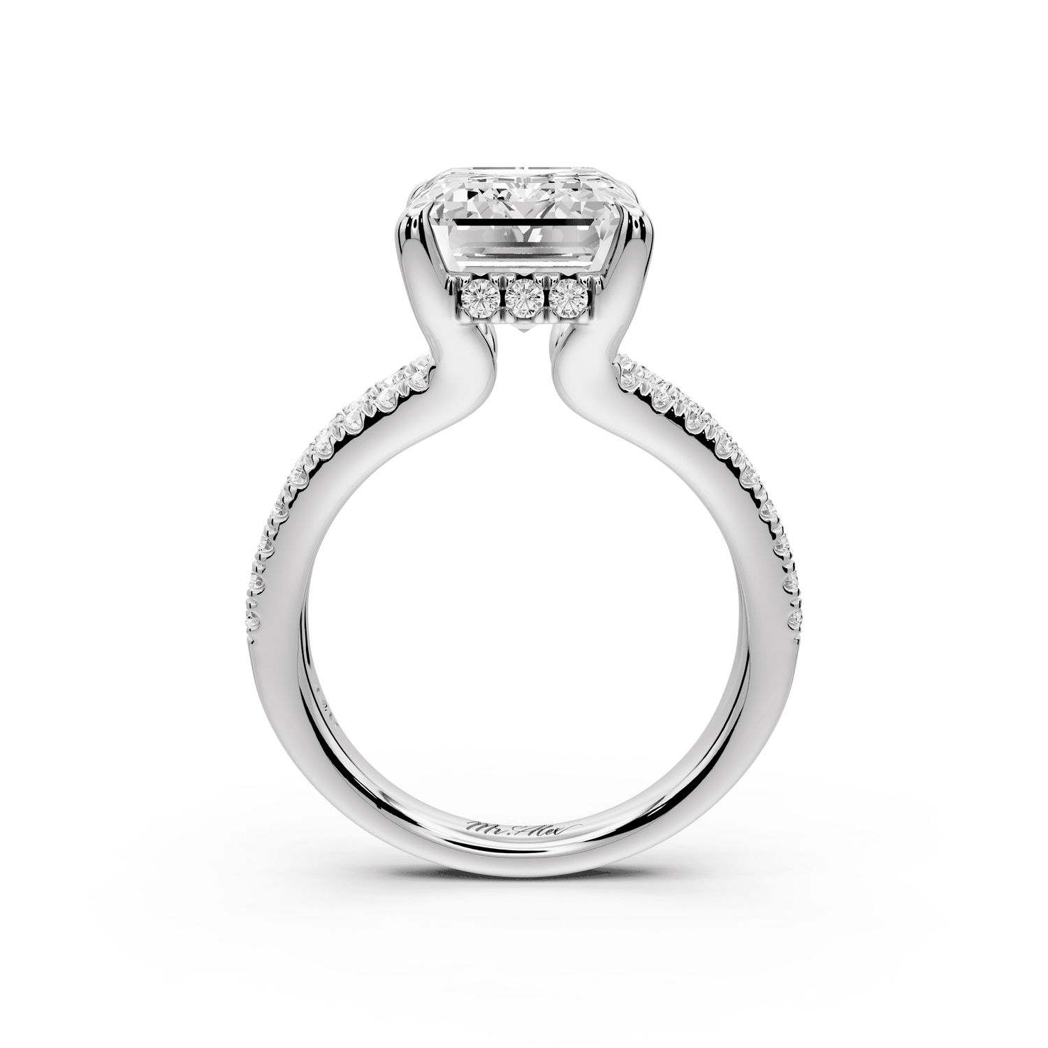Liora - 5ct 18k white gold emerald Hidden Halo Micro Pavé Split Shank Engagement Ring - Mr. Alex Jewelry