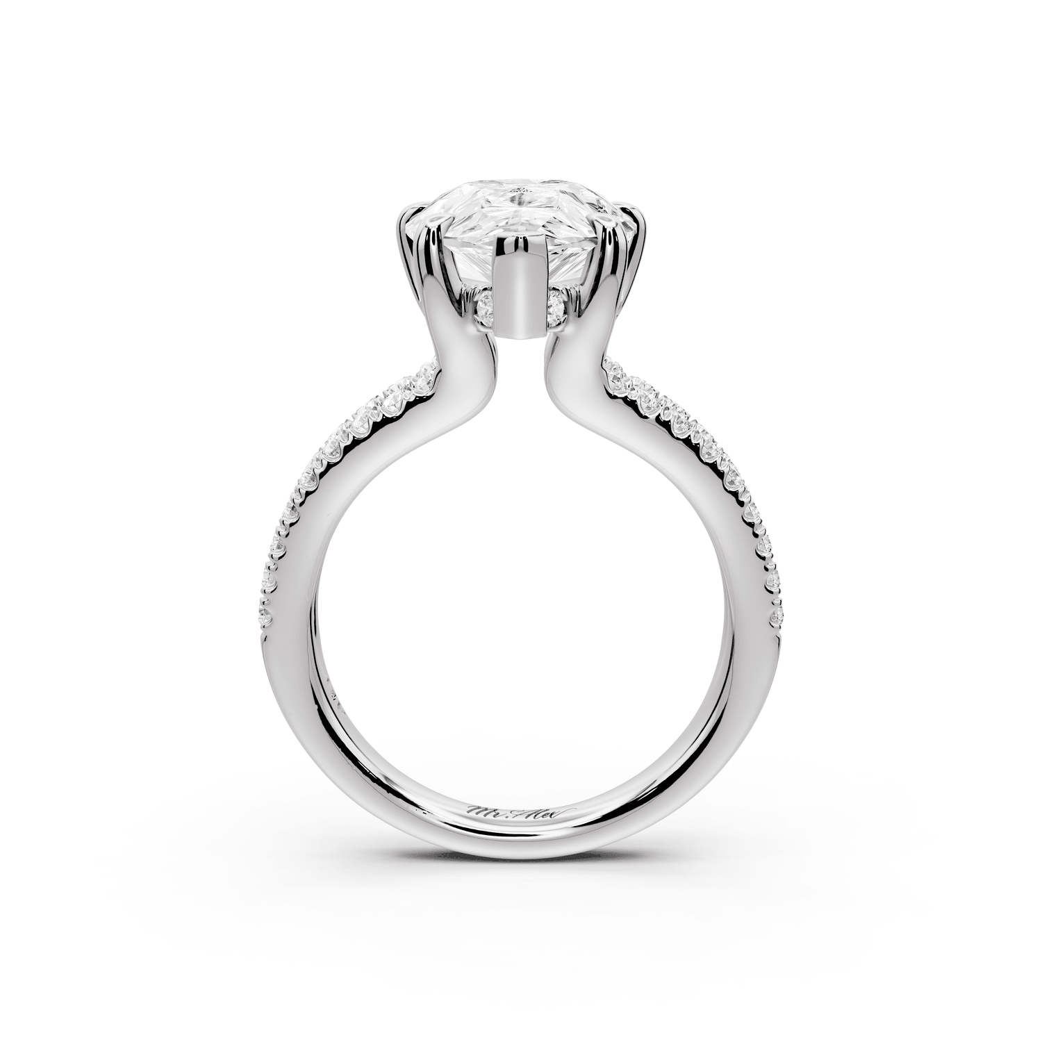 Liora - 5ct 18k white gold pear Hidden Halo Micro Pavé Split Shank Engagement Ring - Mr. Alex Jewelry