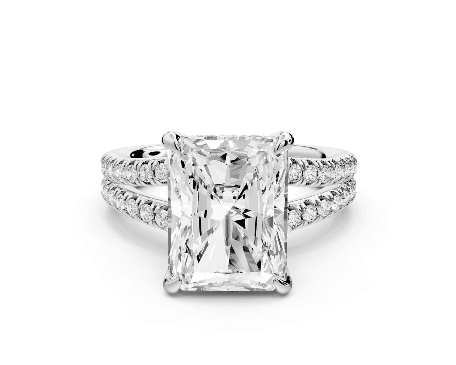 Liora - 5ct 18k white gold radiant Hidden Halo Micro Pavé Split Shank Engagement Ring - Mr. Alex Jewelry