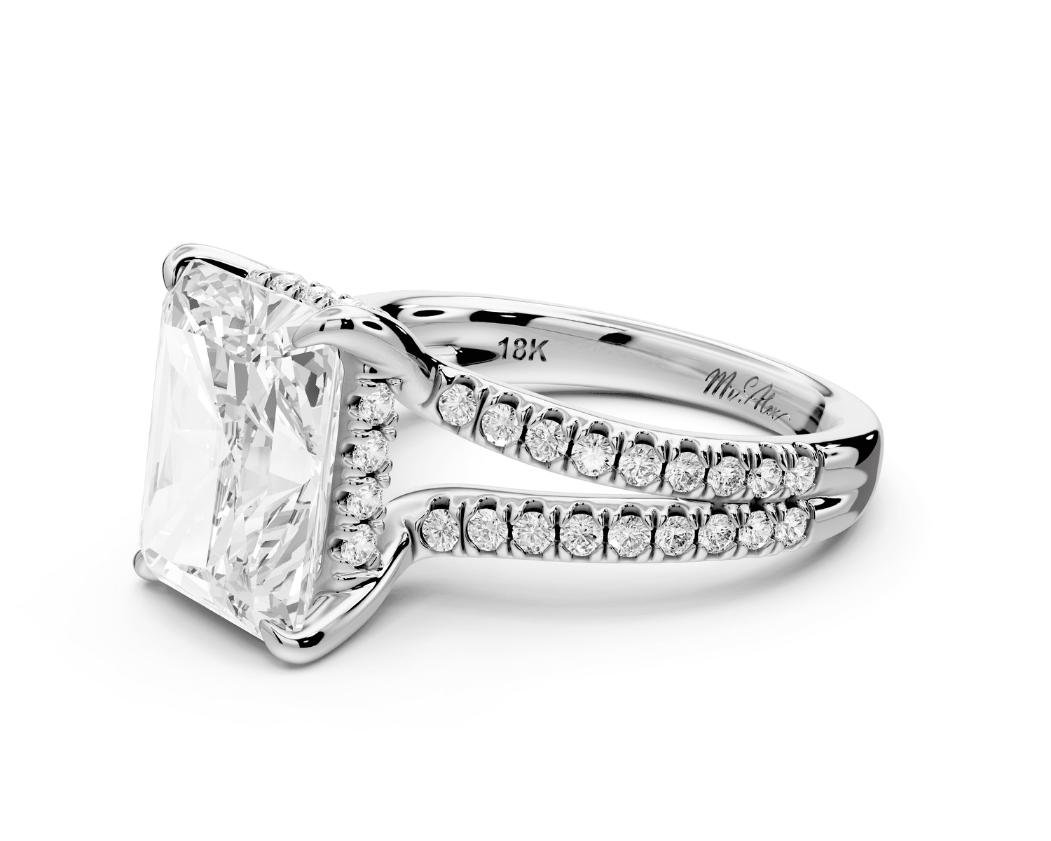Liora - 5ct 18k white gold radiant Hidden Halo Micro Pavé Split Shank Engagement Ring - Mr. Alex Jewelry