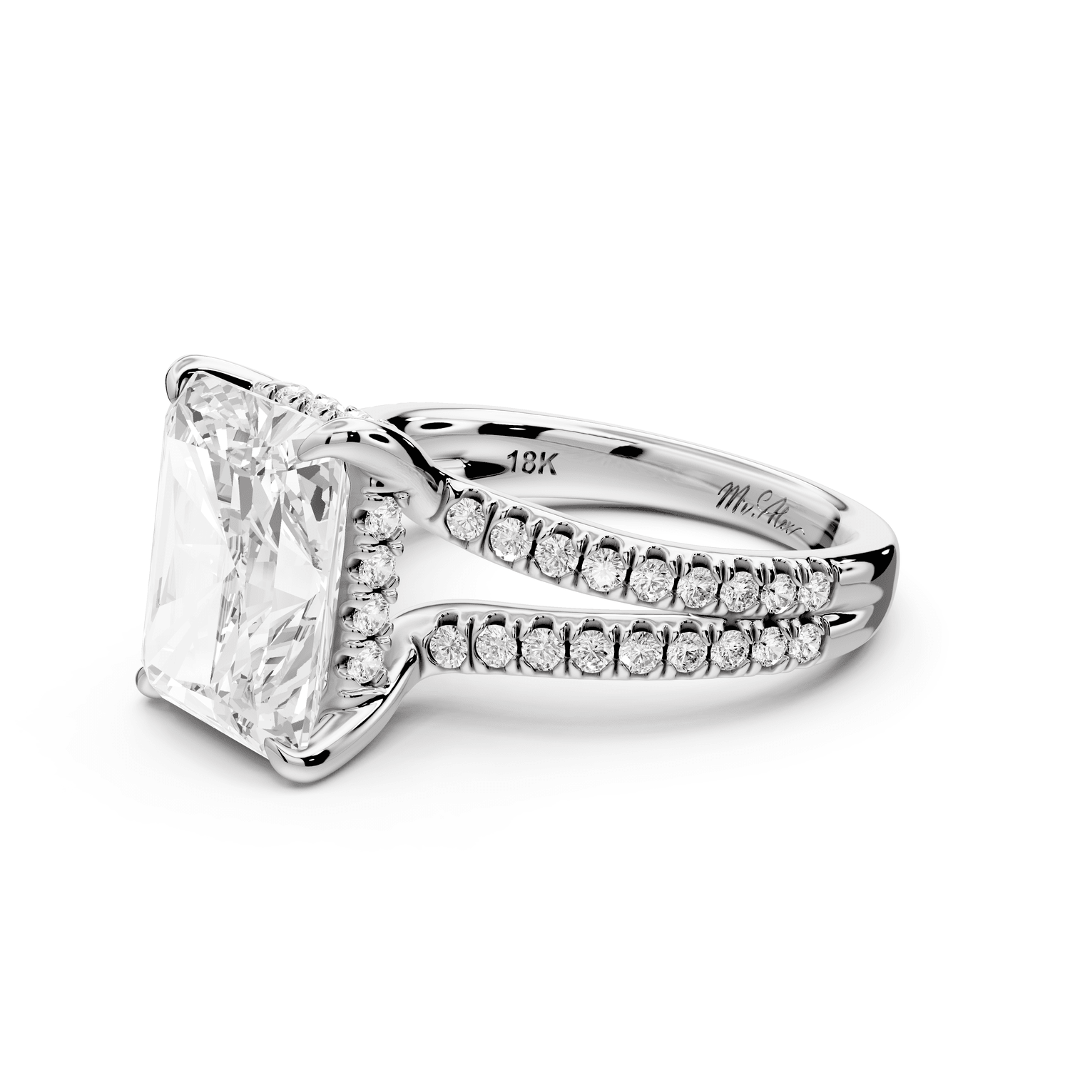 Liora - 5ct 18k white gold radiant Hidden Halo Micro Pavé Split Shank Engagement Ring - Mr. Alex Jewelry