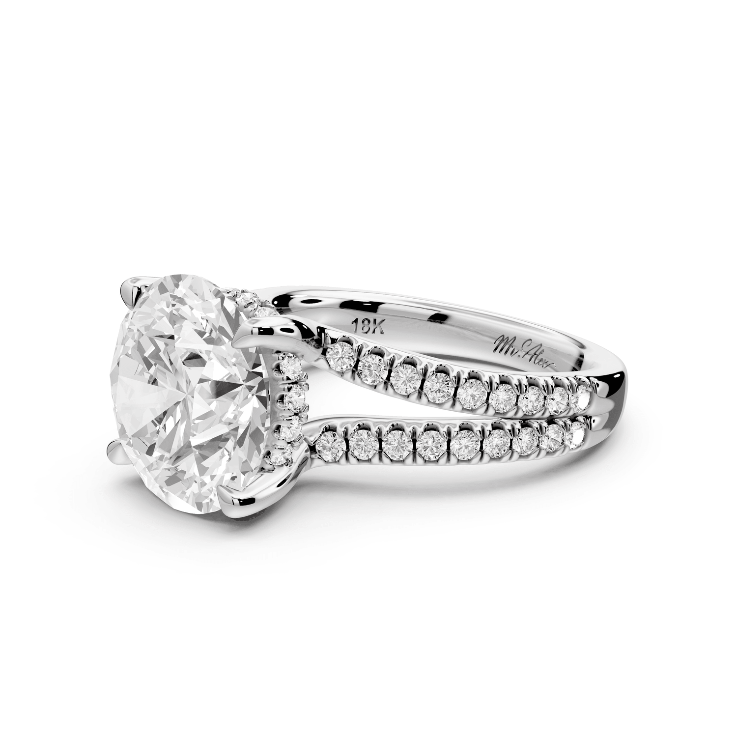 Liora - 5ct 18k white gold round Hidden Halo Micro Pavé Split Shank Engagement Ring - Mr. Alex Jewelry