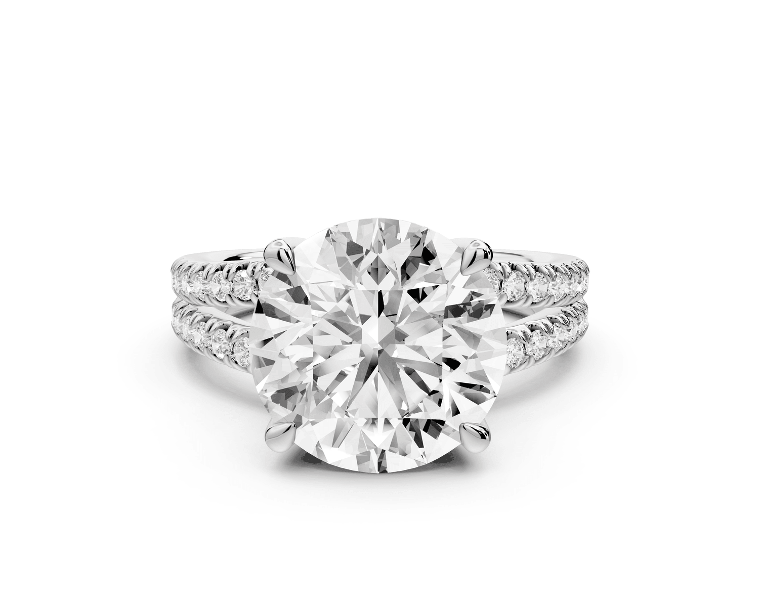 Liora - 5ct 18k white gold round Hidden Halo Micro Pavé Split Shank Engagement Ring - Mr. Alex Jewelry