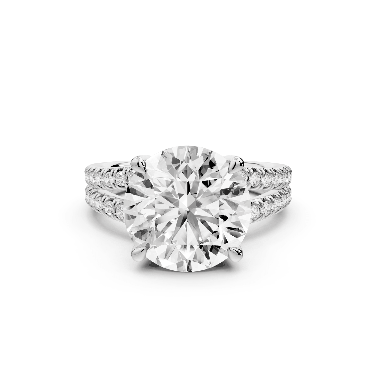 Liora - 5ct 18k white gold round Hidden Halo Micro Pavé Split Shank Engagement Ring - Mr. Alex Jewelry