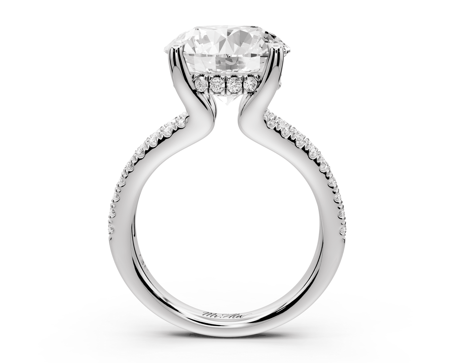 Liora - 5ct 18k white gold round Hidden Halo Micro Pavé Split Shank Engagement Ring - Mr. Alex Jewelry
